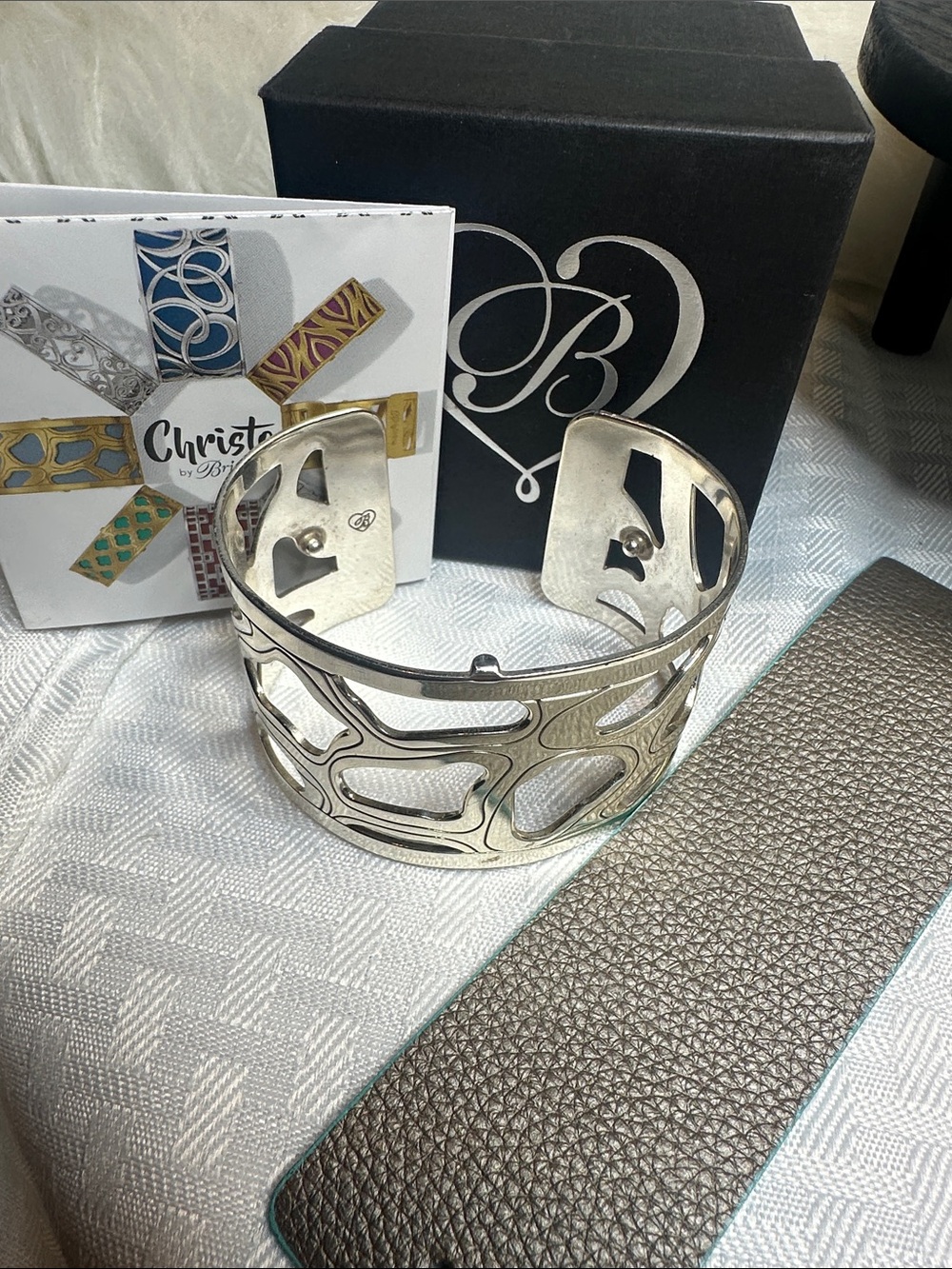 Brighton bracelet bangle silver “Christo” gray & turquoise blue leather